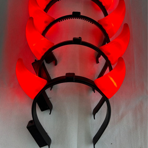 Custom Cosplay Flashing Halloween Event Party Supplies Led Kids Light Up Devil Red Horns Headbands