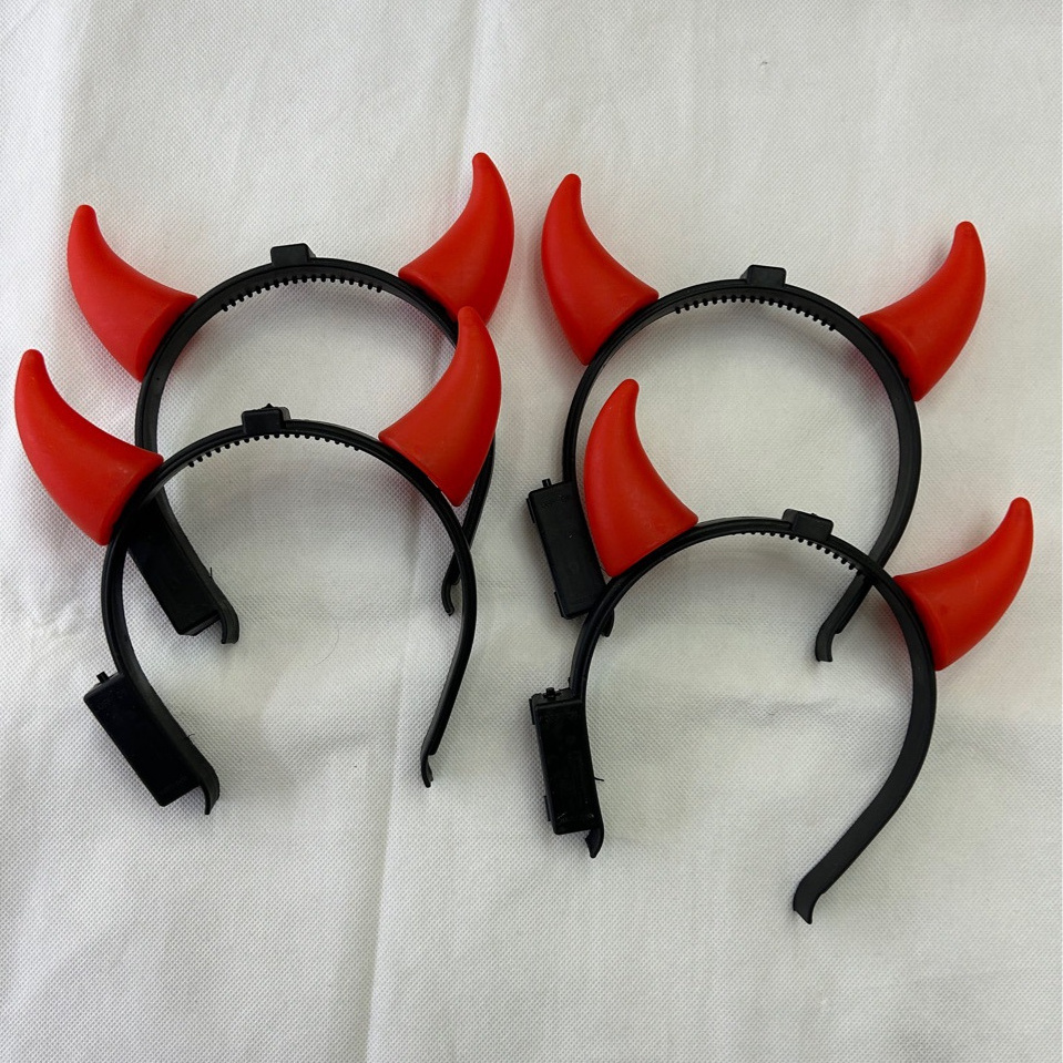 Custom Cosplay Flashing Halloween Event Party Supplies Led Kids Light Up Devil Red Horns Headbands