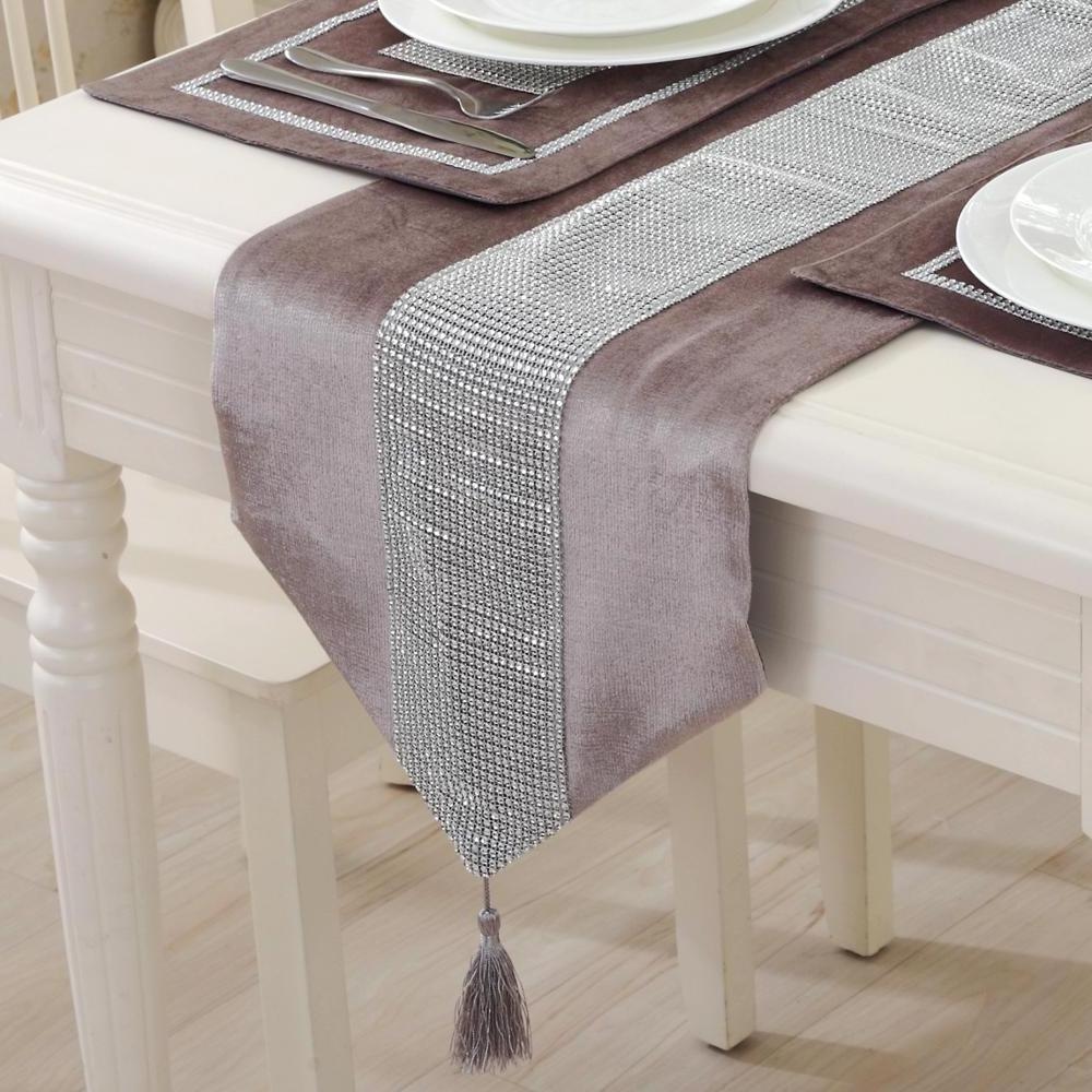 Wholesale Luxury Silver Wedding Table Runner With Tassel Elegant Dining Table Runners