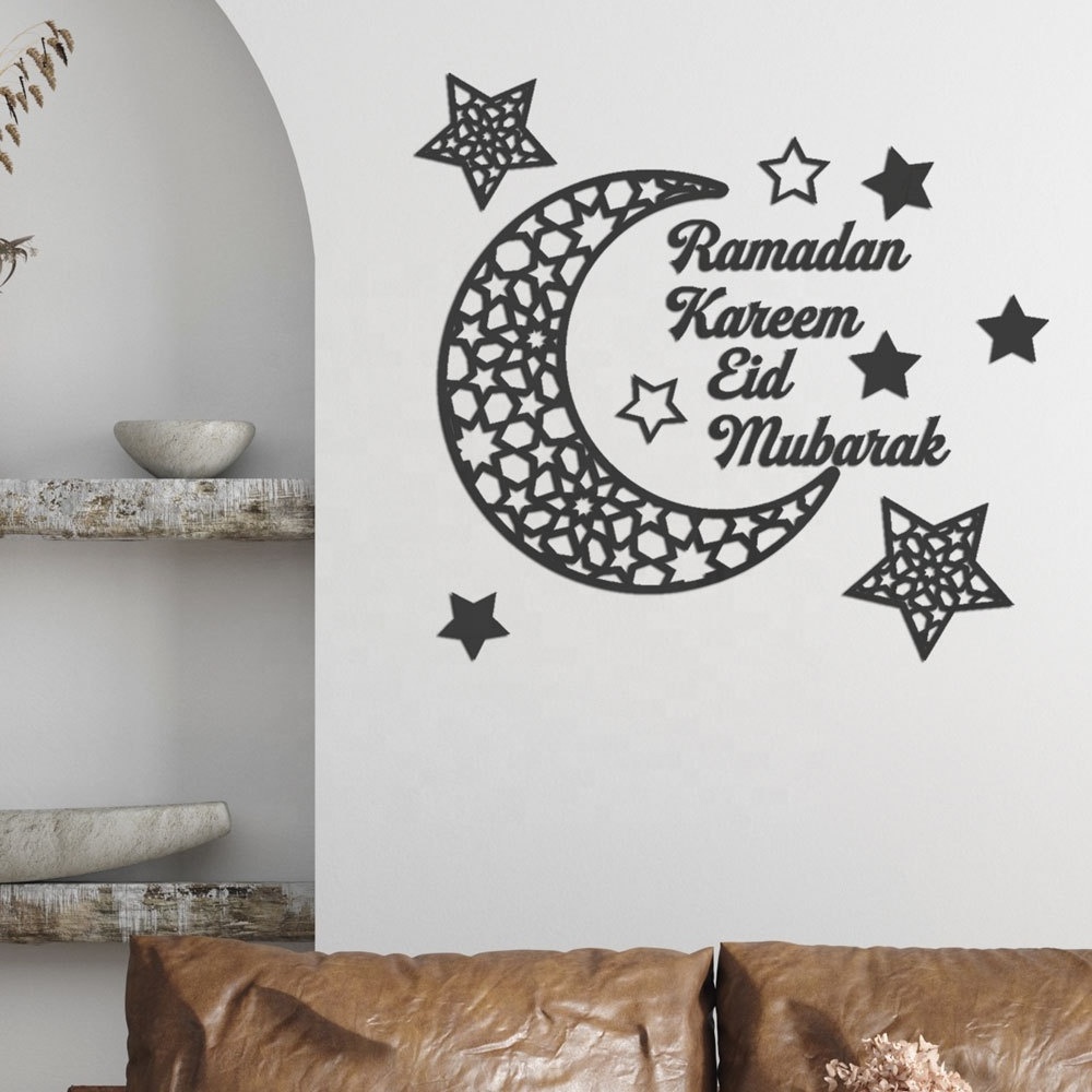 New Design 3D Self Adhesive Muslim Ramadan Eid Festival Wall Sticker Moon Star Acrylic Mirror wall Sticker