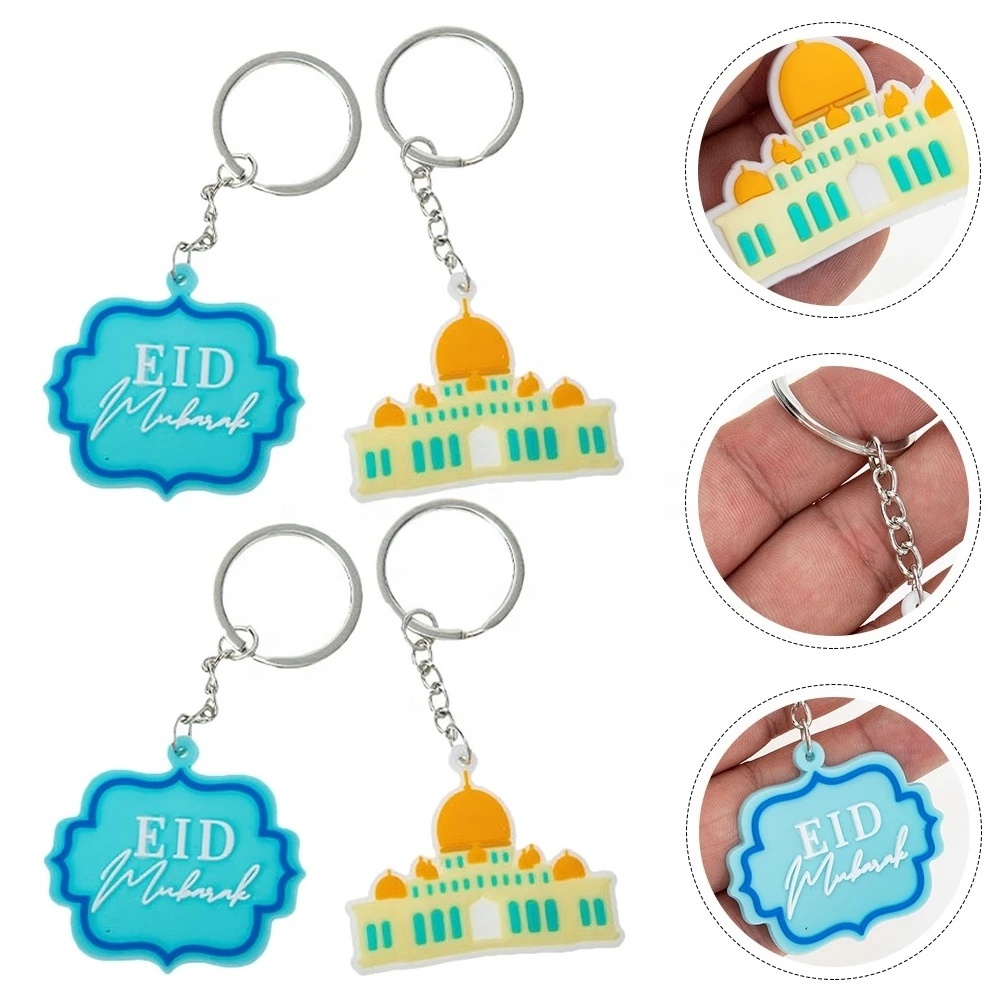 Eid Ramadan Keychains Backpack Purse Muslim Keychain Quran Book Pendant Women Couple Chains LED Flashlight Ring Eid