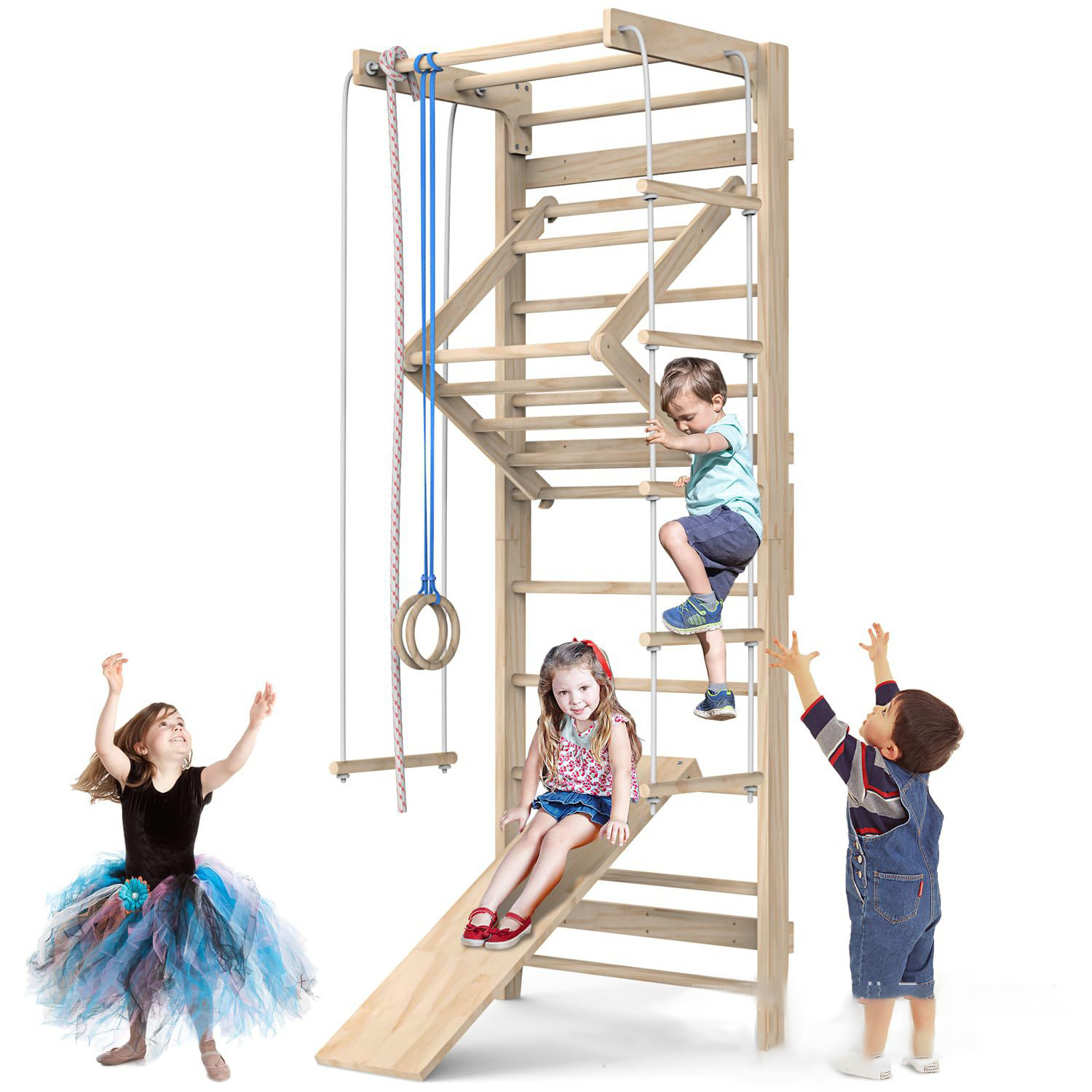 Swedish Ladder Wall Monkey Bar Gymnastics Children's Wooden Children's Sports Gymnasium Home Exercise Wall Mounted Monkey Bar