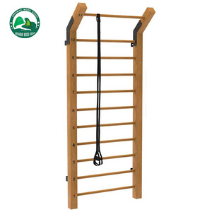 Indoor wooden Swedish ladder gym wall hanging rod with wall hanging rod