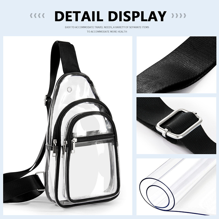 Custom travel waterproof transparent sling waist storage pvc crossbody bag mens clear crossbody man chest bag for women men