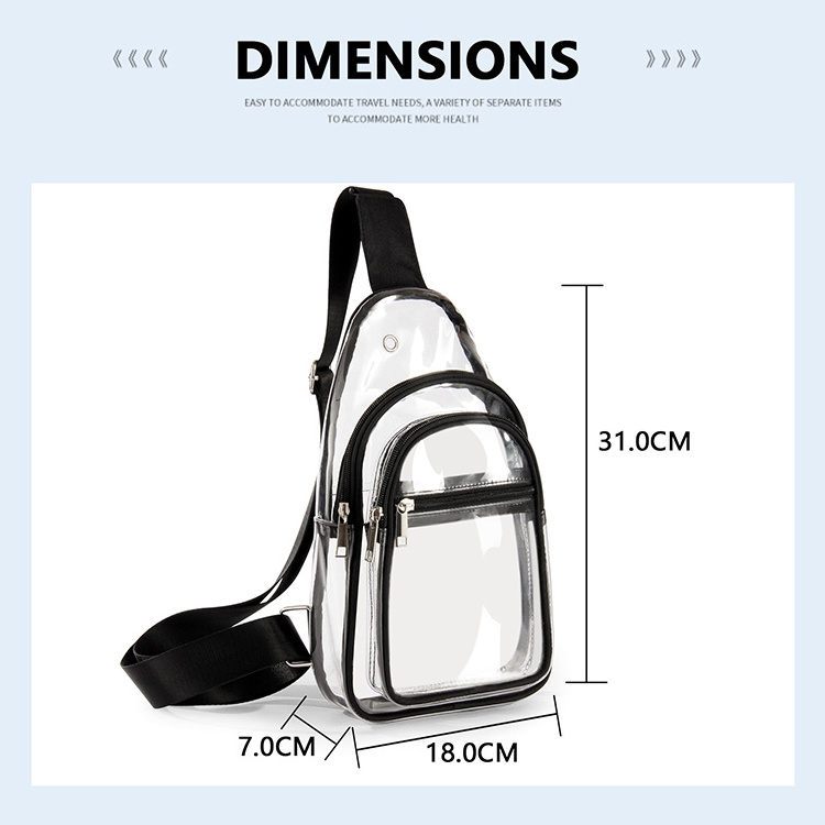 Custom travel waterproof transparent sling waist storage pvc crossbody bag mens clear crossbody man chest bag for women men