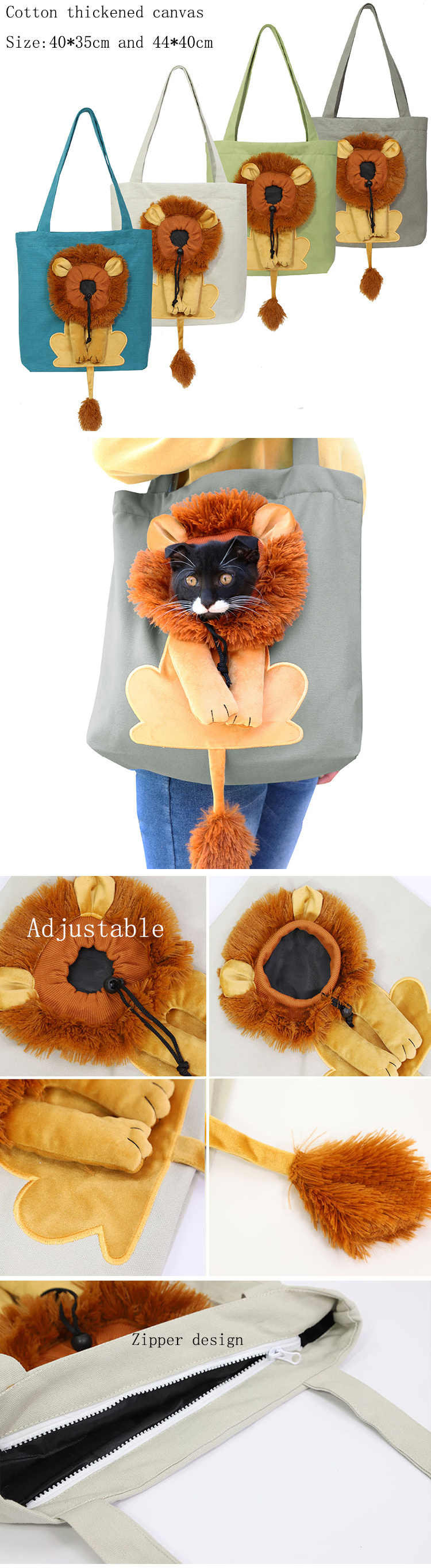 Hot sale cute lion shape shoulder pet canvas bag travel portable small cat bag pet carrier