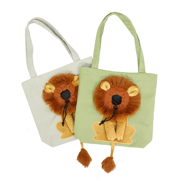 Hot sale cute lion shape shoulder pet canvas bag travel portable small cat bag pet carrier