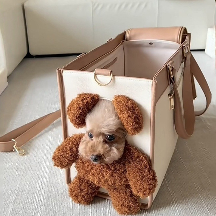 Custom ins leather shoulder carrying pet foldable cat portable pet travel tote luxury pet carrier bag for dogs and cats