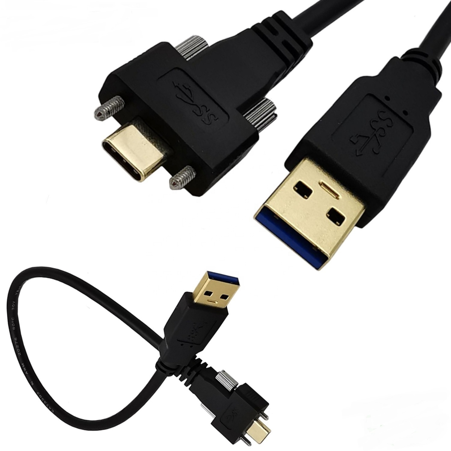 0.3m Type C to USB 3.0 A Screw Locking Cable USB-C Male to USB A Male cable for Industry Camera