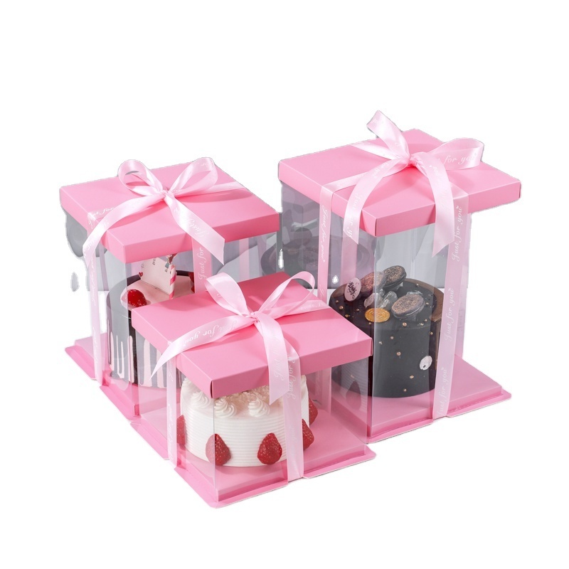 6 8 10 12 14 inch Clear  Square Tall Transparent Cake Box Pet Pvc Wedding Birthday Party Gift Box