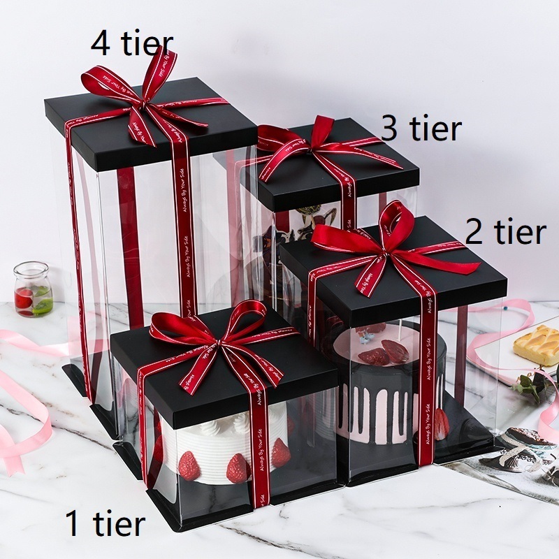 6 8 10 12 14 inch Clear  Square Tall Transparent Cake Box Pet Pvc Wedding Birthday Party Gift Box