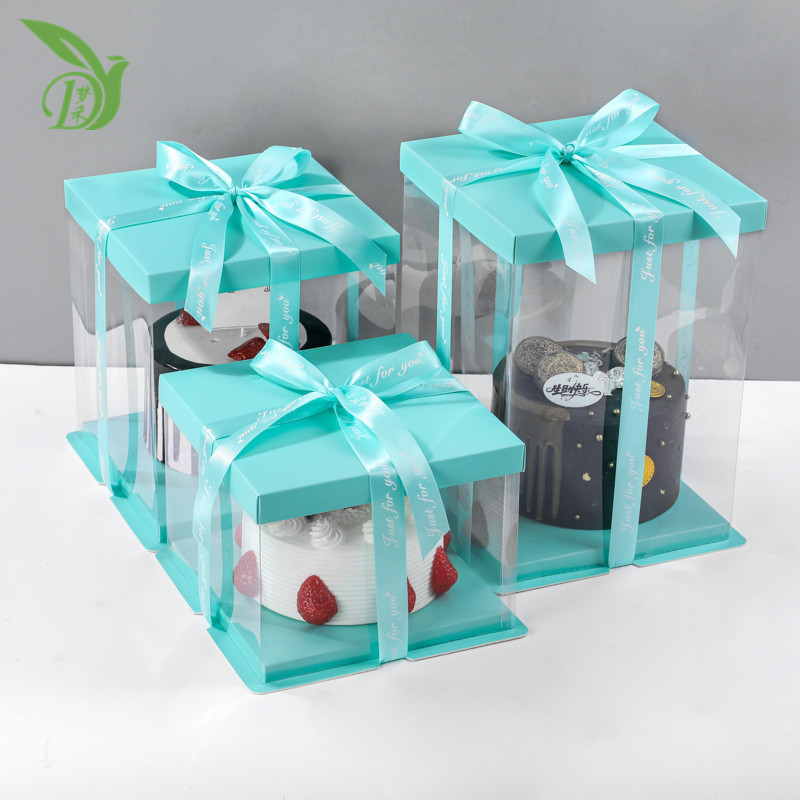 6 8 10 12 14 inch Clear  Square Tall Transparent Cake Box Pet Pvc Wedding Birthday Party Gift Box