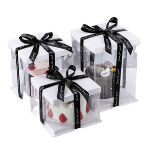 6 8 10 12 14 inch Clear  Square Tall Transparent Cake Box Pet Pvc Wedding Birthday Party Gift Box