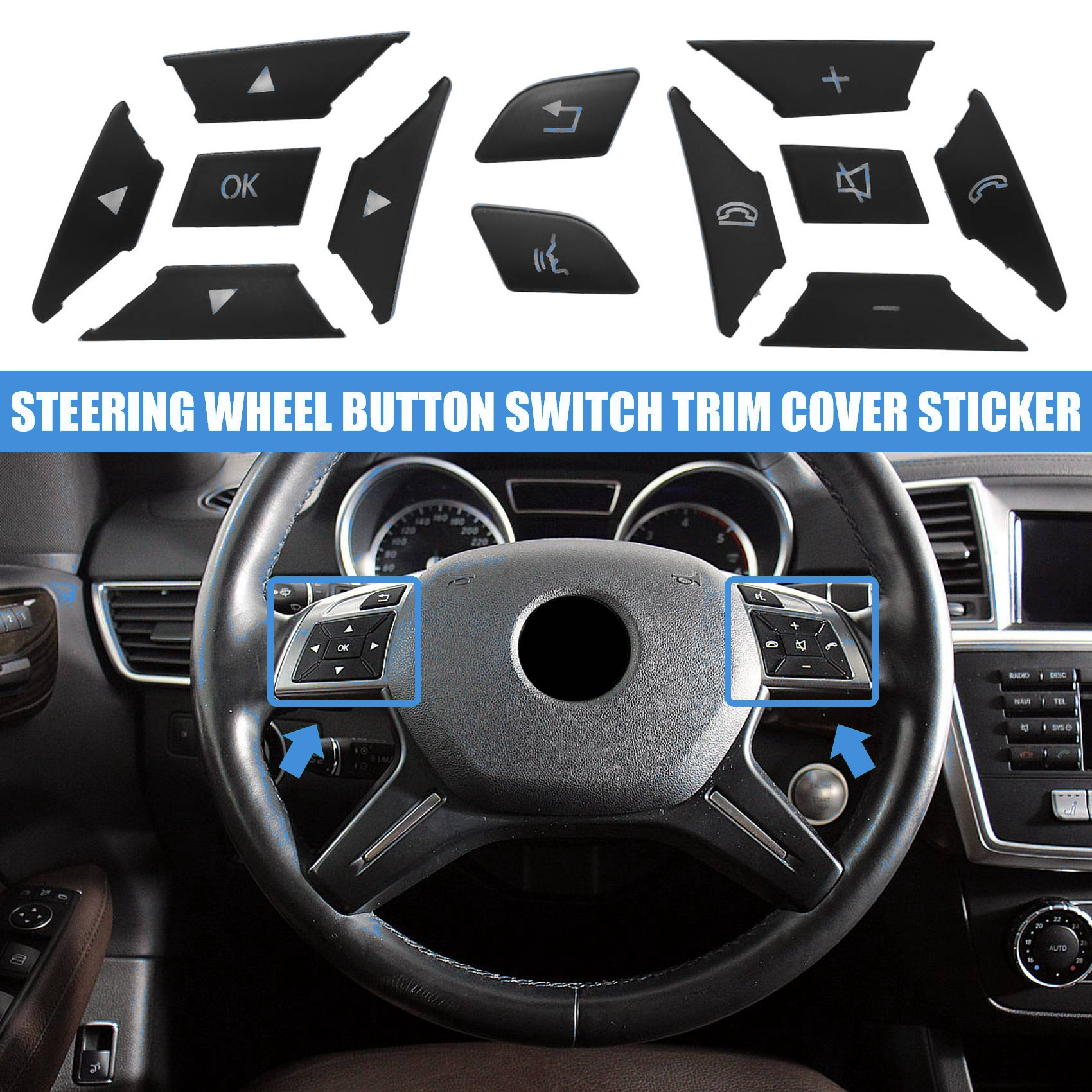 Steering Wheel Button Switch Trim Cover Sticker For Mercedes Benz A B C E Ml Gl Cla Gla Glk Sl Slk Class W176 W246 W212 W204