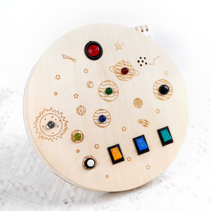 KS Montessori Educational Sensory Toys Round Wooden Busy Board with LED Light and Toggle Switch