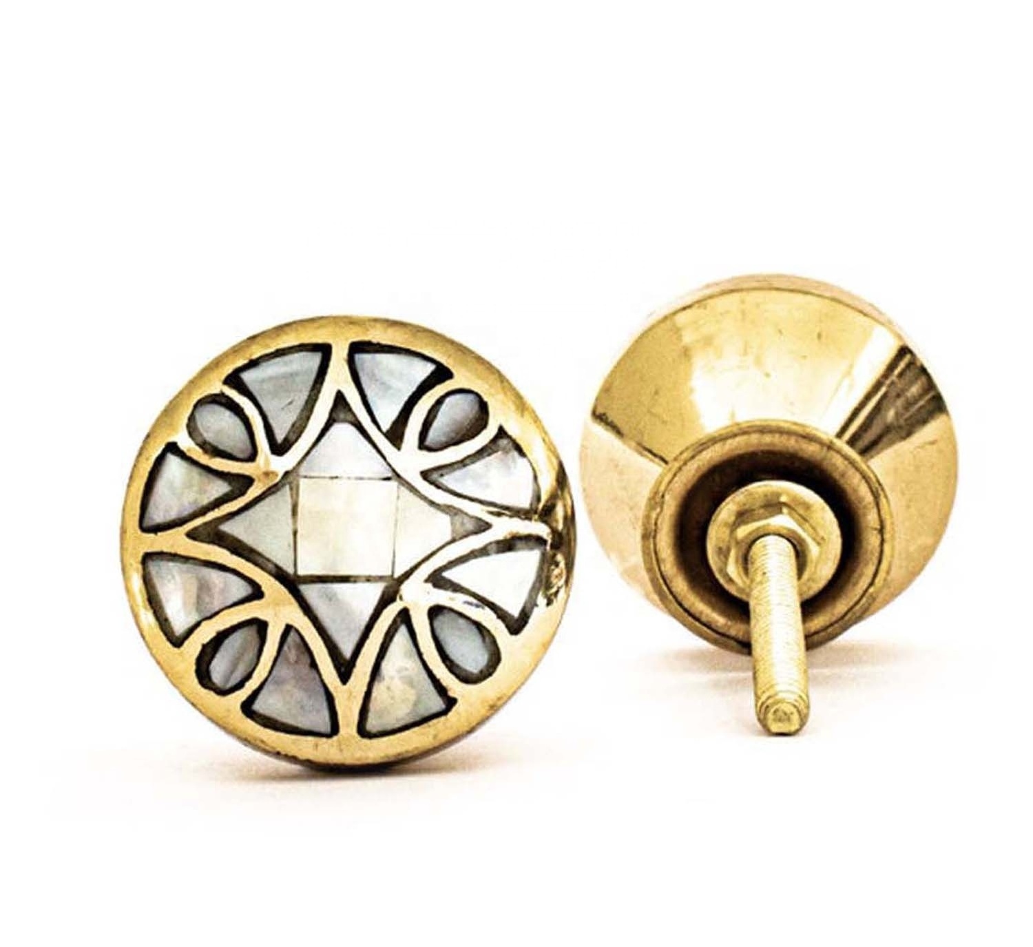 Round Antique Brass Cabinet Knob with Luxury Mother of Pearl Inlay Furniture Handle Drawer Pull for Kitchen Cabinets