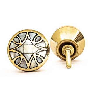 Round Antique Brass Cabinet Knob with Luxury Mother of Pearl Inlay Furniture Handle Drawer Pull for Kitchen Cabinets