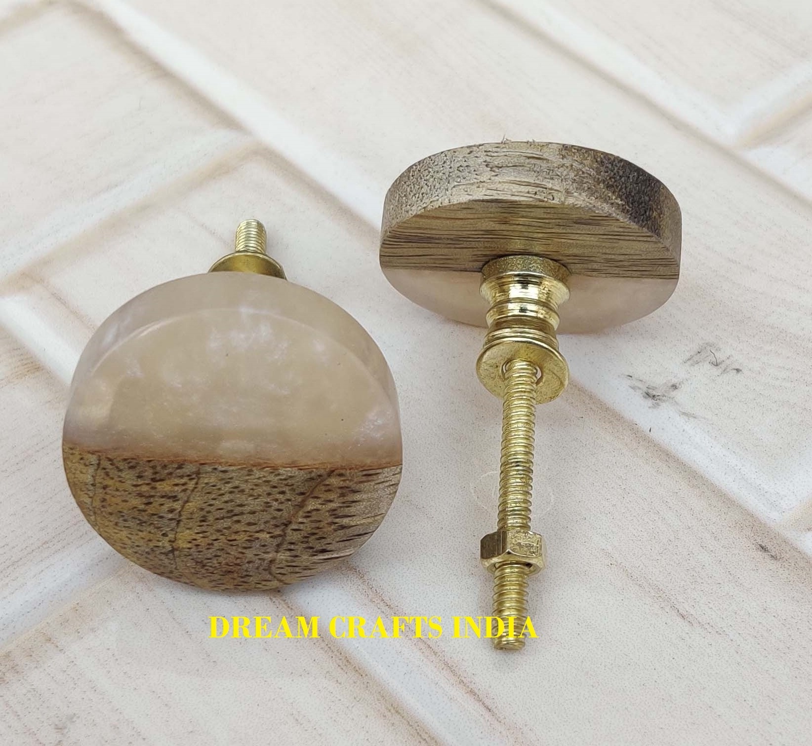 Wholes Indian Handicrafts Resin Wood Joint Round Square Cabinet Knob Natural look Kitchen Drawer Pulls Handles Furniture knobs