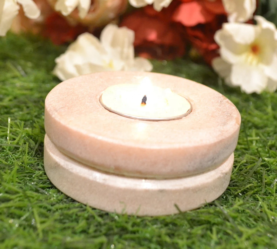 Pink Natural Stone Candle Holder Marble Tea Light Heart Round Aromatherapy Hight Quality Candles Accessories   for Dinning Home