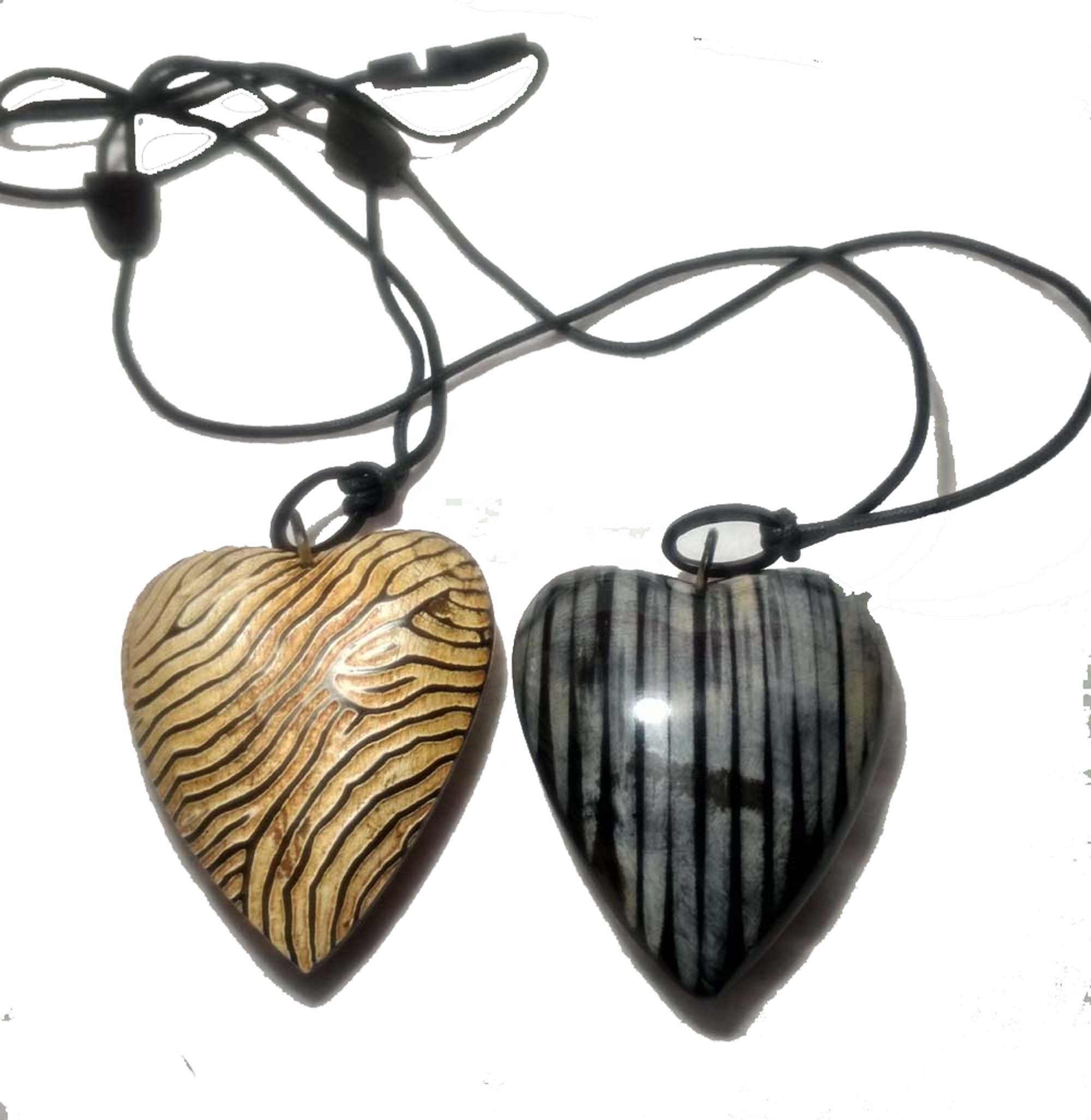 Pendant Necklace Buffalo Horn Heart Shape  Leopard Printed Long Boho  Fashion Necklaces  Natural Costume Jewelry