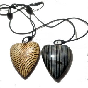 Pendant Necklace Buffalo Horn Heart Shape  Leopard Printed Long Boho  Fashion Necklaces  Natural Costume Jewelry