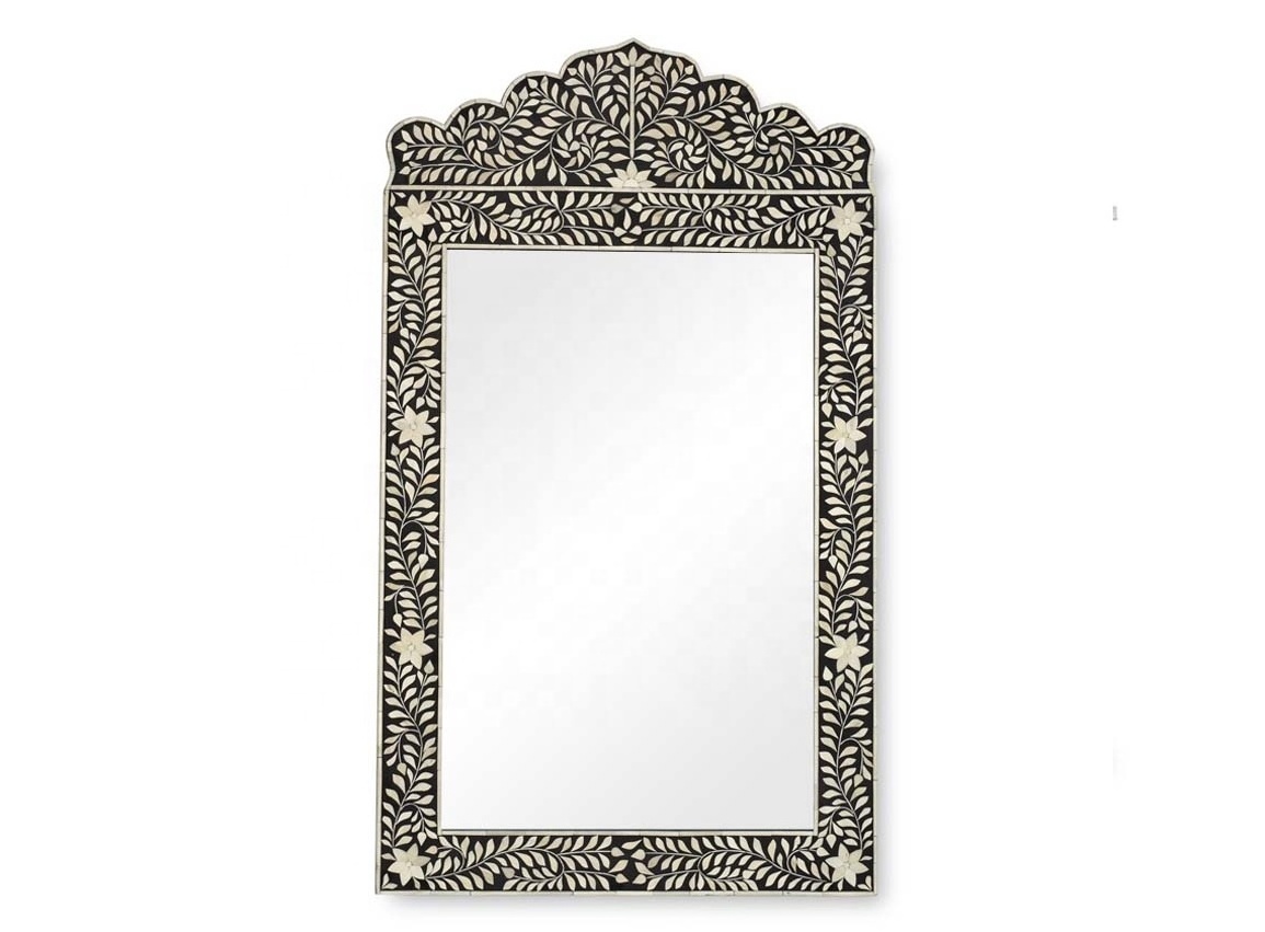 Indian Best Seller Floral Bone Inlay Mirror Frame Handmade Design Wall Hang Large Looking Glass for Dressing Room bargain price