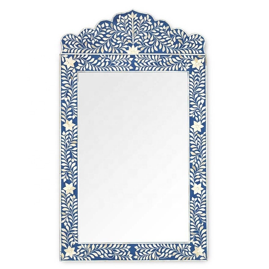 Indian Best Seller Floral Bone Inlay Mirror Frame Handmade Design Wall Hang Large Looking Glass for Dressing Room bargain price