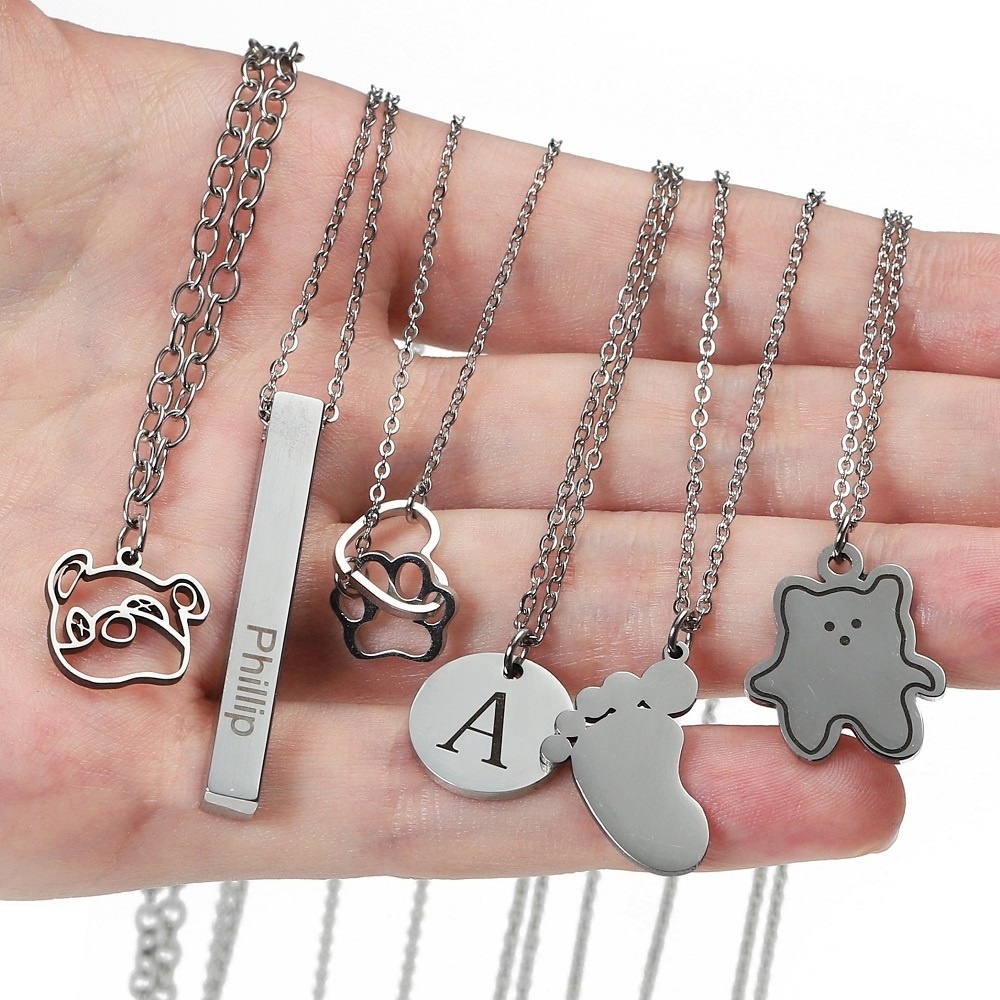 no fading Customized Stainless Steel Personalised Design Cut out Jewelry collares Necklace Silver Gold name 3d Necklace pendant