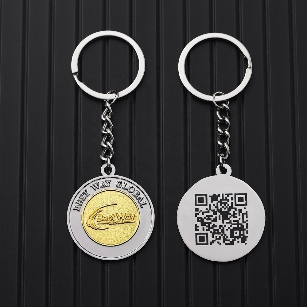 custom metal qr code keychain gold silver metal logo keychain