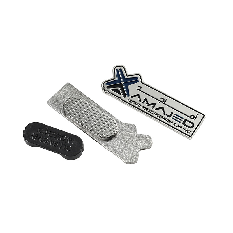 NO MOQ custom metal enamel lapel pin enamel company logo name tag brooch own name badge with magnet