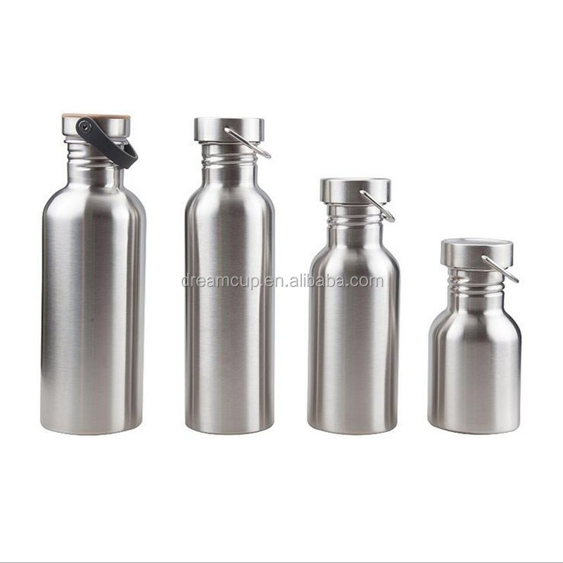 2017 Popular Stainless steel Single wall sport water bottle with bamboo lid