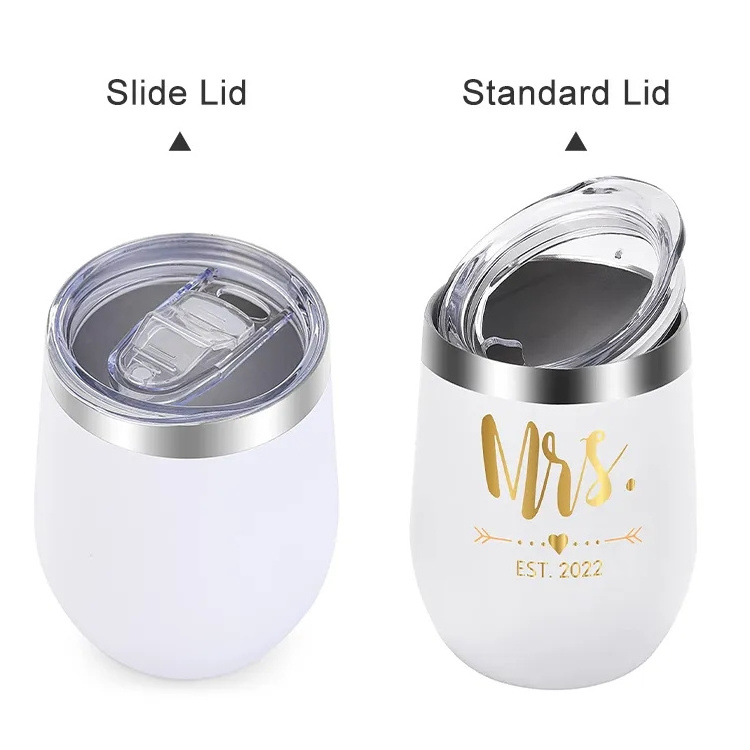 Powder coated color double wall stainless steel egg shape wine tumblers 12oz Unbrakable Stemless Wine Glass