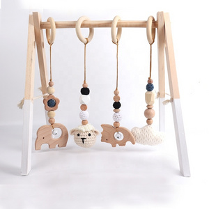 Newborn Baby Wooden Teether Set Handmade Baby Toys Set Wooden Teether Beech Wood Rattle Baby Gift Set Animal Shape Teether