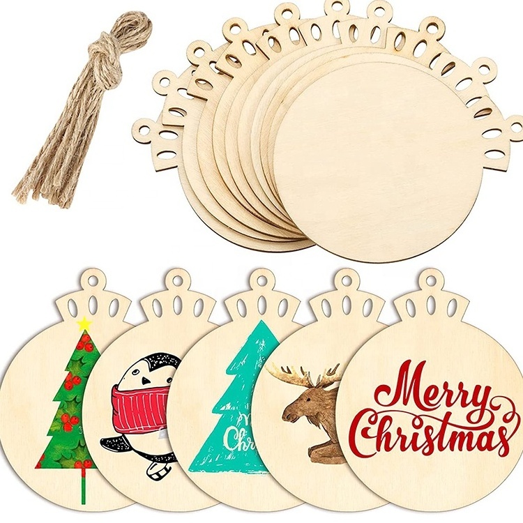 Wholesale wood sign hanging blank round diy crafts ornaments christmas tree circular sign pendant