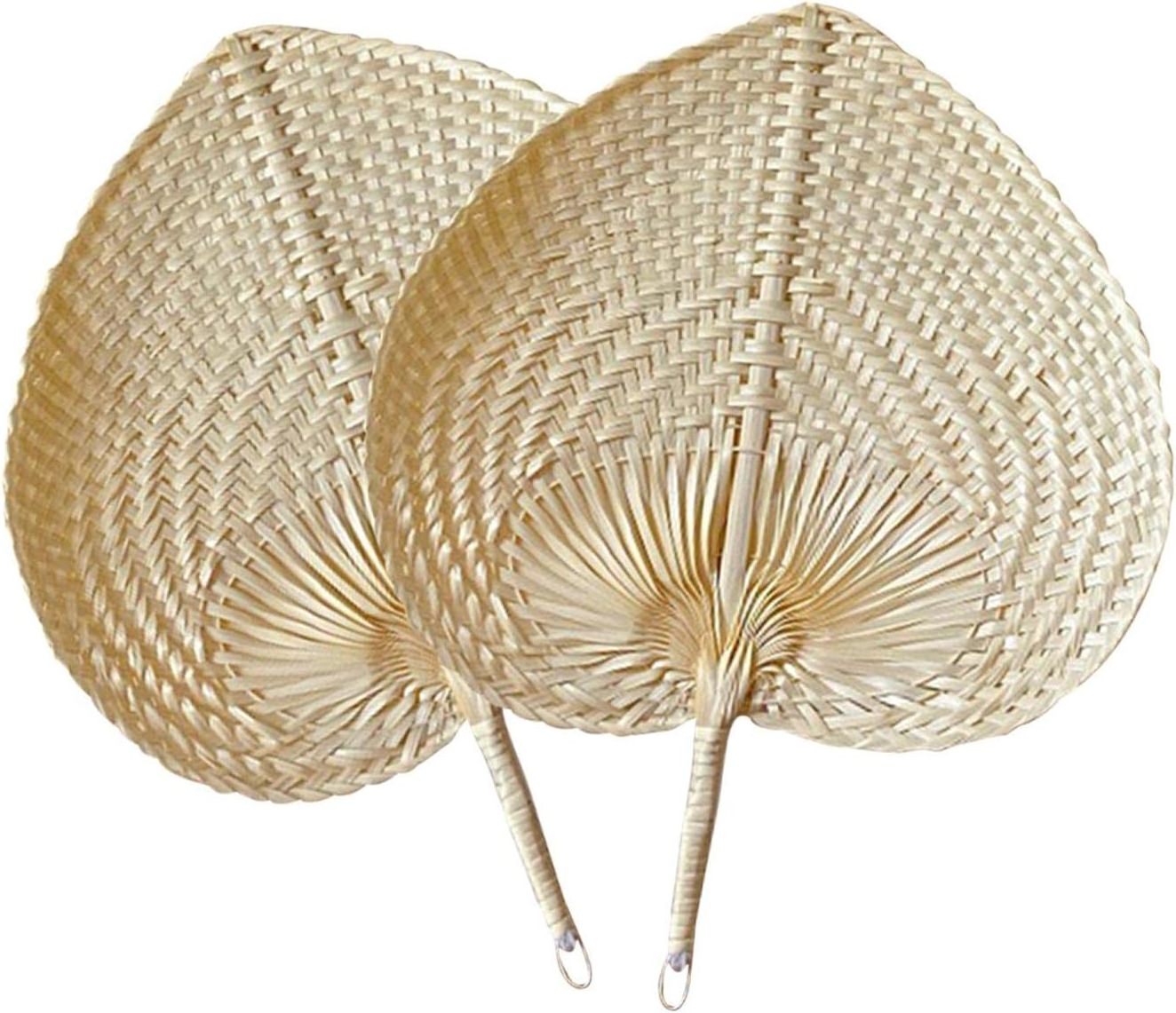 Natural Color Personalized Wholesale Bamboo Customize Raffia Summer Hand Palm Leaf Straw Cane Rattan Woven Fans