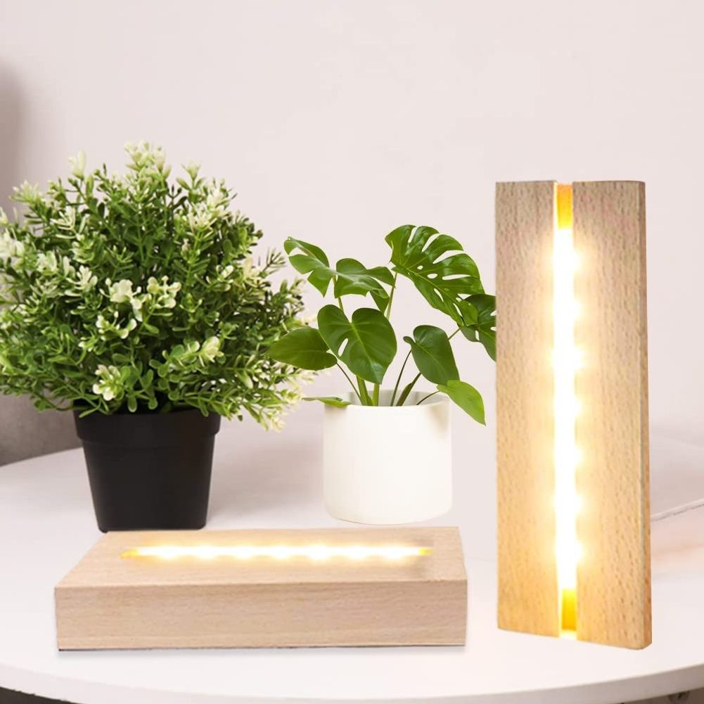 2023 Custom LED Lights Display Base Wooden Lighted Base Stand Lasers Crystal Glass Night Light Base Resin Art Ornament