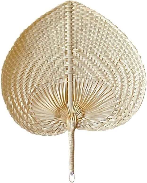 Natural Color Personalized Wholesale Bamboo Customize Raffia Summer Hand Palm Leaf Straw Cane Rattan Woven Fans