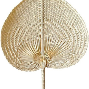 Natural Color Personalized Wholesale Bamboo Customize Raffia Summer Hand Palm Leaf Straw Cane Rattan Woven Fans