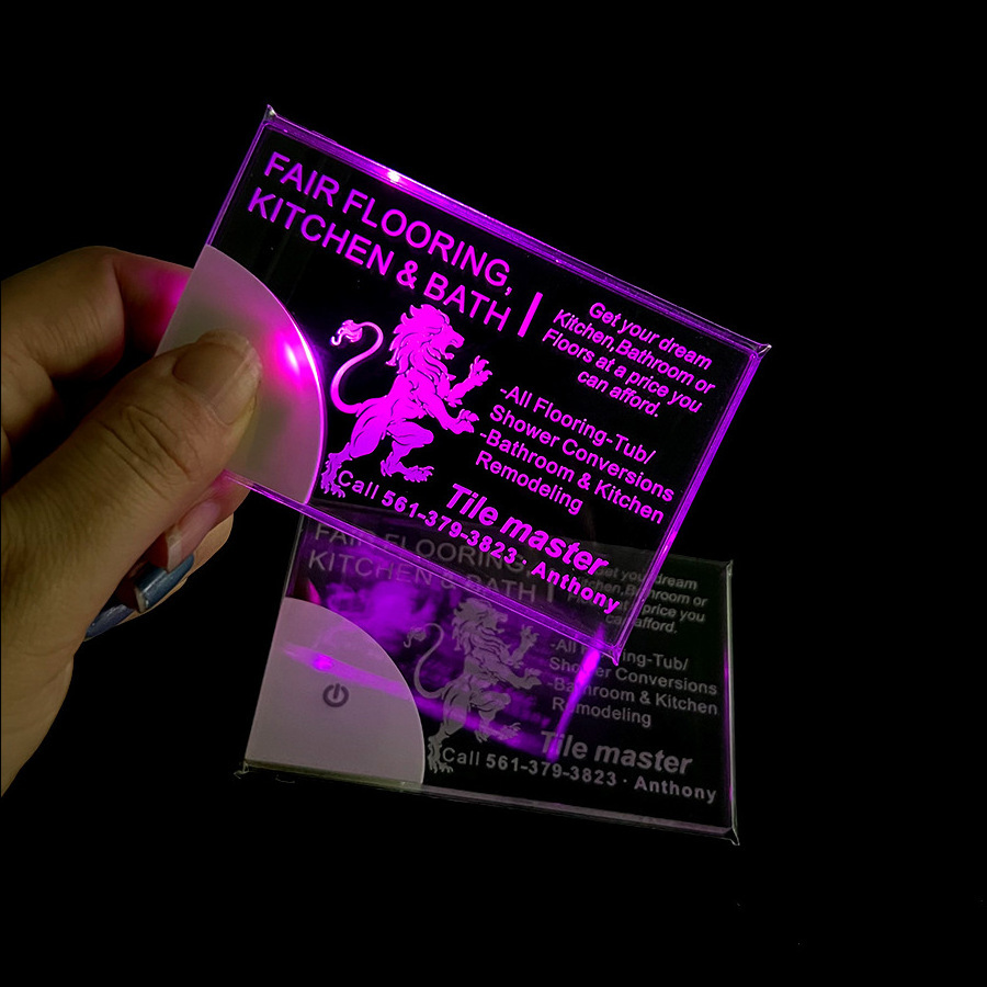 New Customized Light Up Name Card Product Flashing Glowing Led Advertising Acrylic luminous business card for Promotional