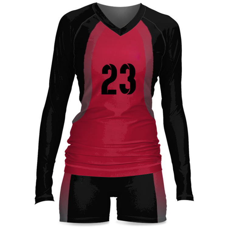 Custom girls long sleeves volleyball jersey shorts cheap price sublimation professional beach volleyball uniform design