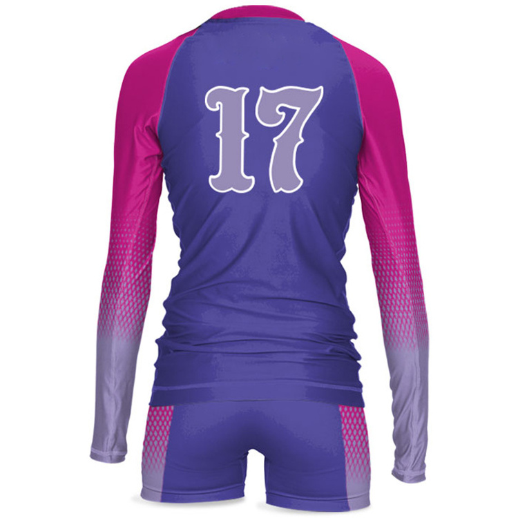 Custom girls long sleeves volleyball jersey shorts cheap price sublimation professional beach volleyball uniform design