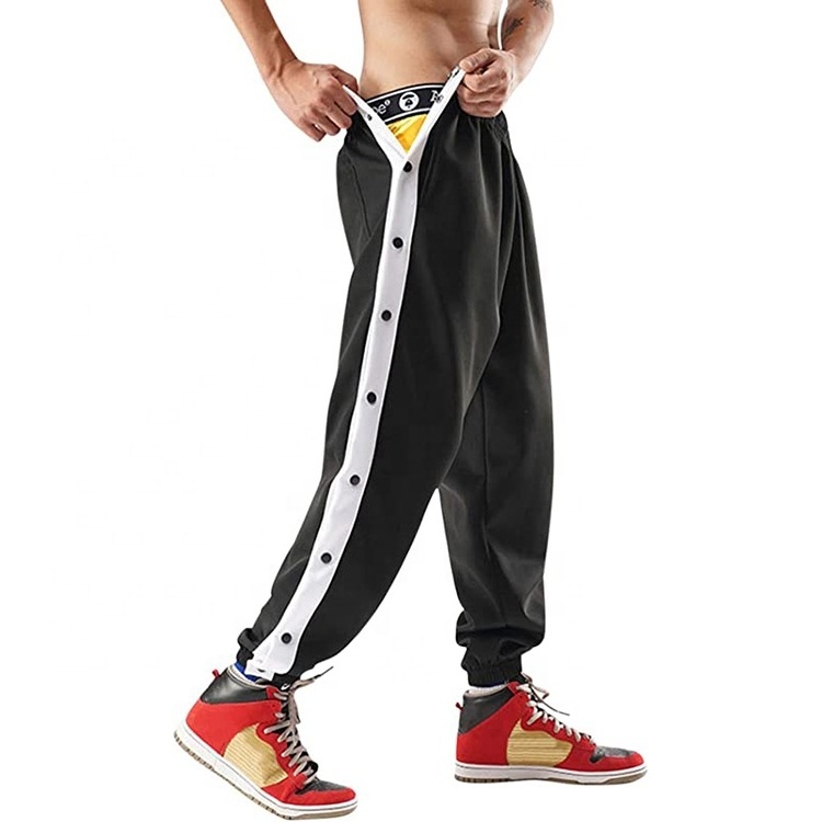 custom 100% polyester sublimation Side open button hip hop basketball pant training long trousers for men