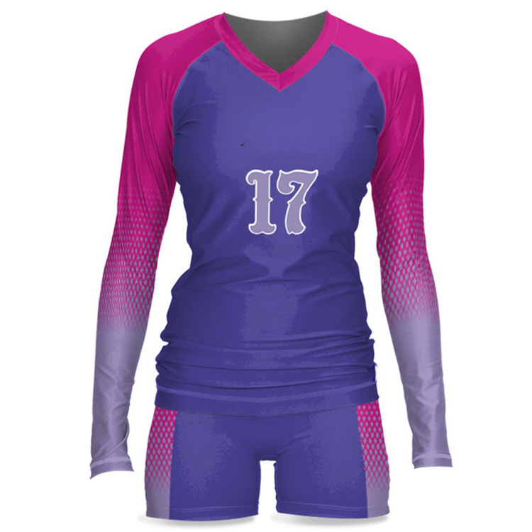 Custom girls long sleeves volleyball jersey shorts cheap price sublimation professional beach volleyball uniform design