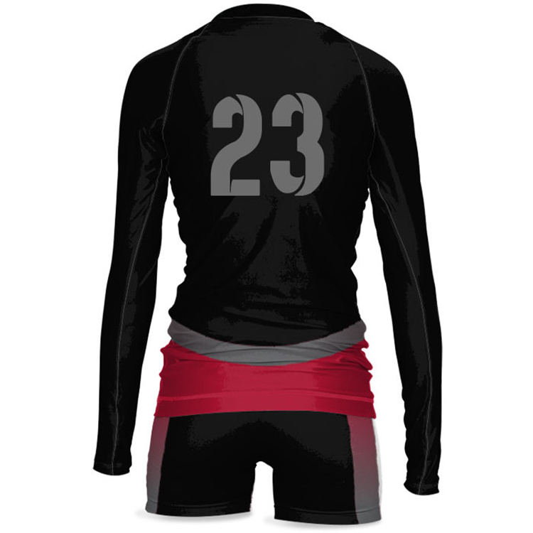 Custom girls long sleeves volleyball jersey shorts cheap price sublimation professional beach volleyball uniform design