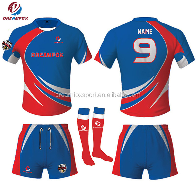 low MOQ sublimation adult kids rugby shirt blue red rugby jersey set springbok rugby jersey