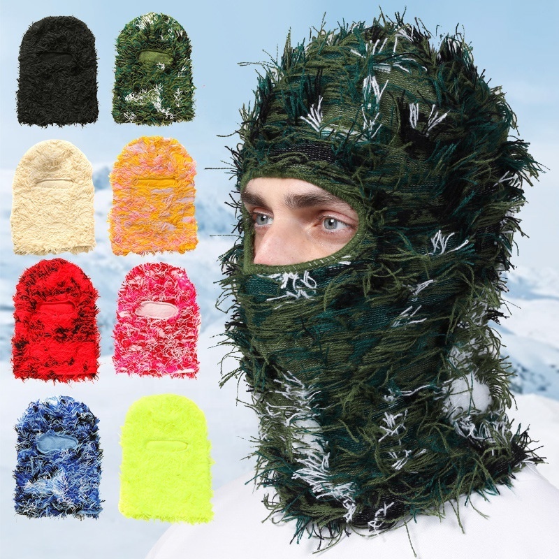 RTS New Knitted Face Mask Single Hole Knit Full Face Ski Mask Winter Windproof Warmer Head Cover