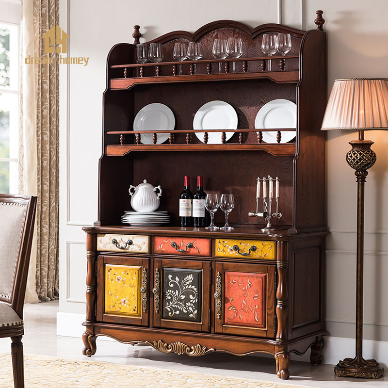 Classic American painted solid wood side cabinet Wine cabinet Wall storage in living room