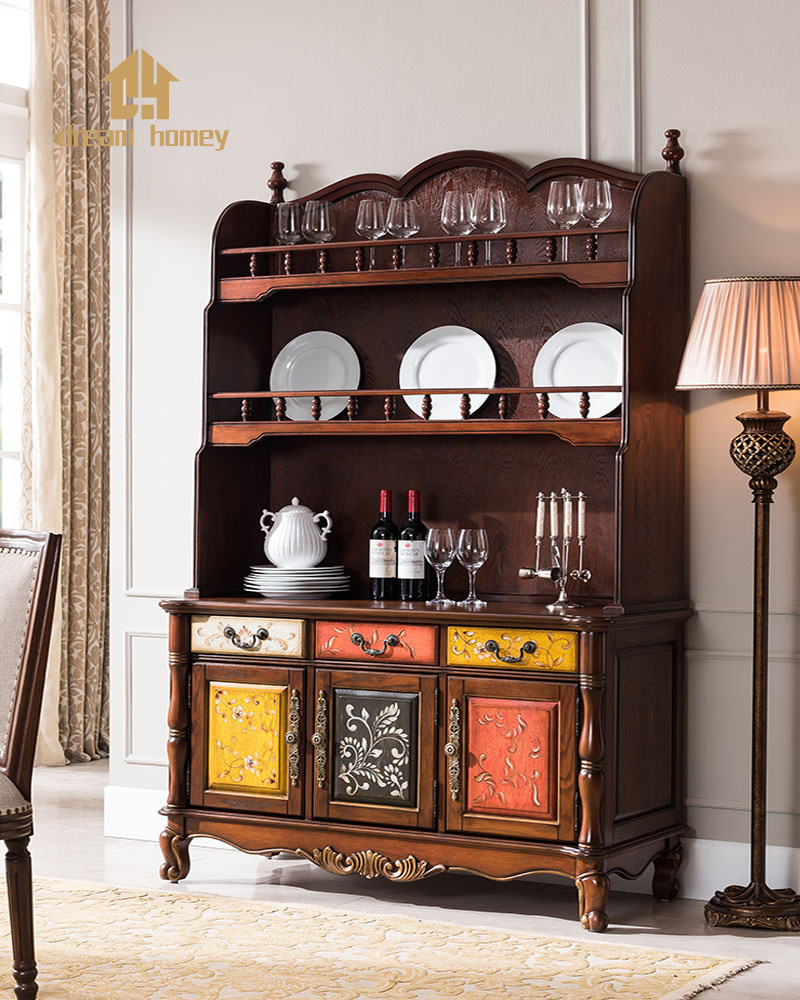 Classic American painted solid wood side cabinet Wine cabinet Wall storage in living room