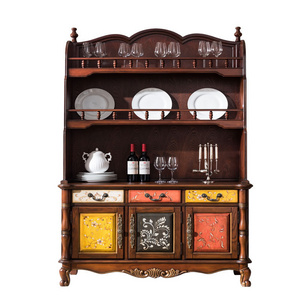 Classic American painted solid wood side cabinet Wine cabinet Wall storage in living room