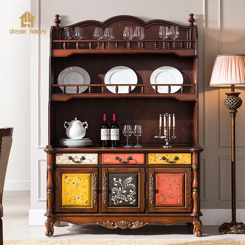 Classic American painted solid wood side cabinet Wine cabinet Wall storage in living room